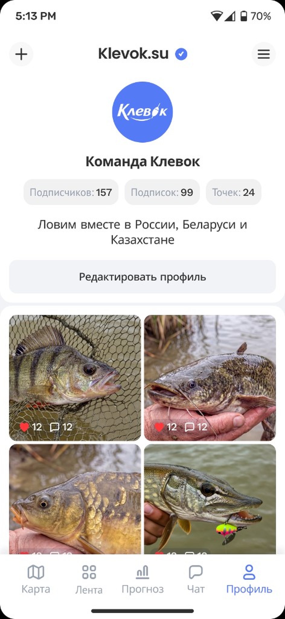 Профиль в приложении Клевок
